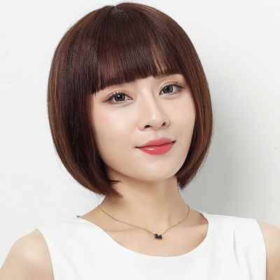 假发女短发真人发丝波波头网红发型妈妈自然圆脸全头套真发假发套
