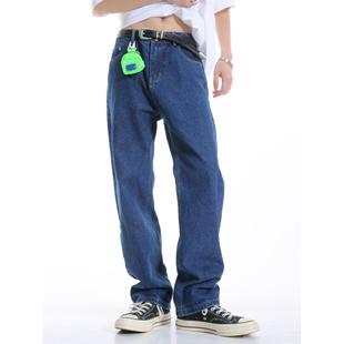 Voguo Relay 原创纯色深蓝水洗基础款牛仔裤韩风男女宽松直筒裤
