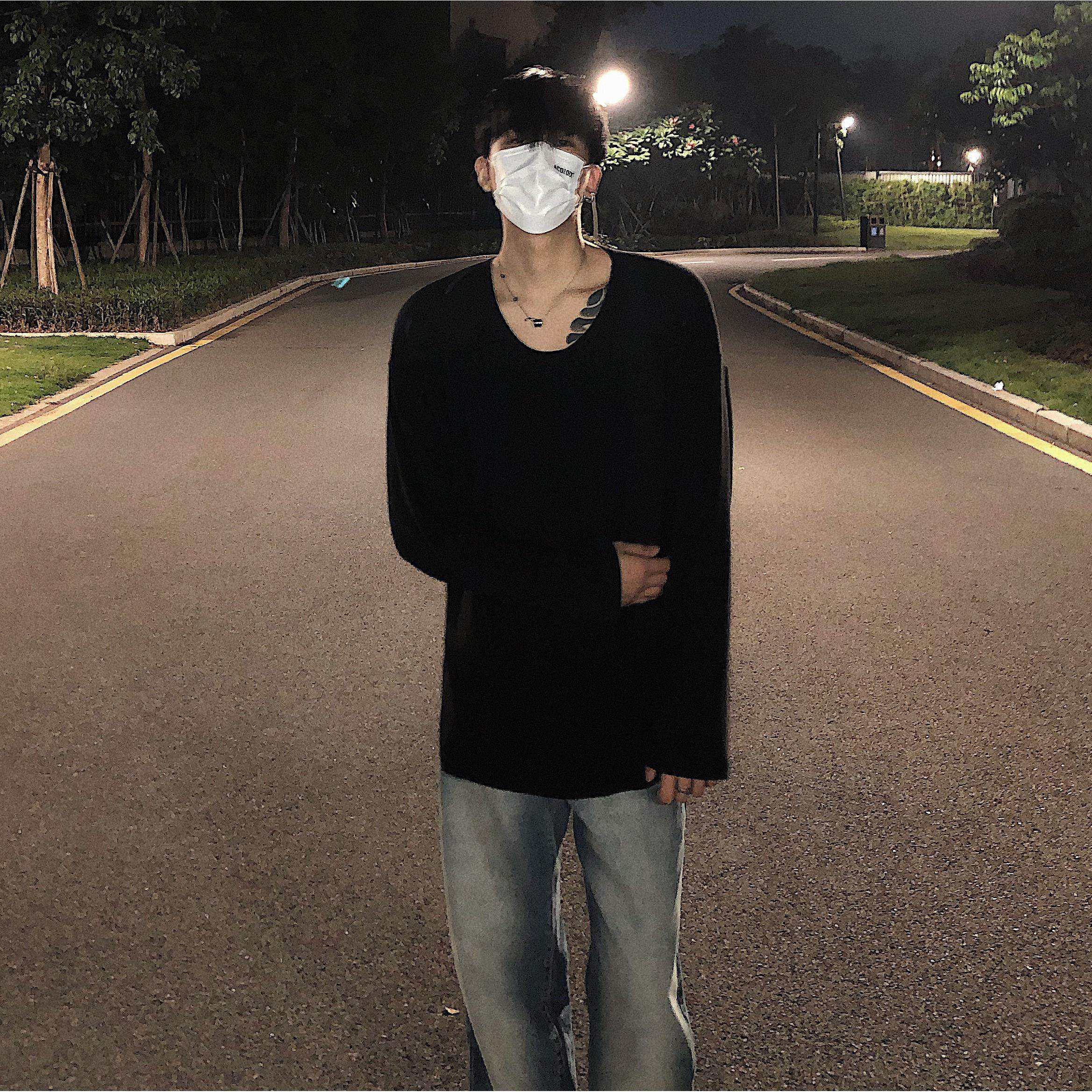 黑沧社/慵懒风圆领内搭长袖低领打底衫男高级感松弛感纯色垂感T恤