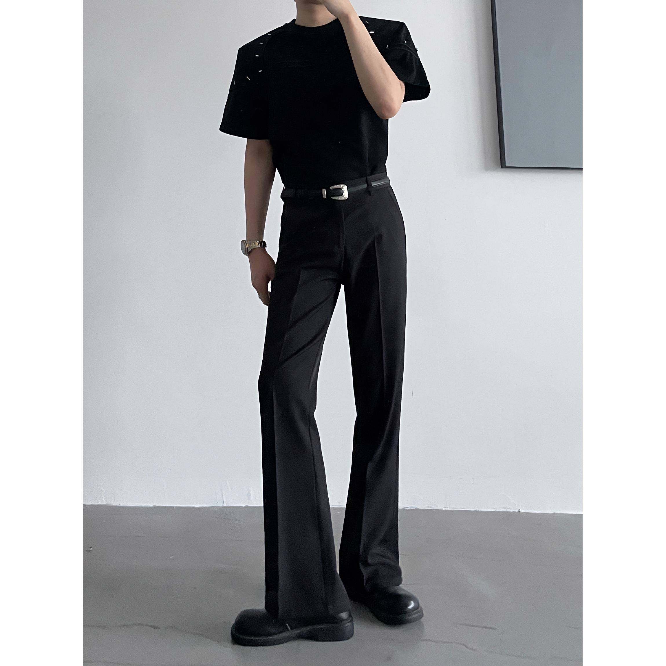 黑沧社/自制高街修身微喇叭西裤男垂坠感高级感堆积cleanfit长裤