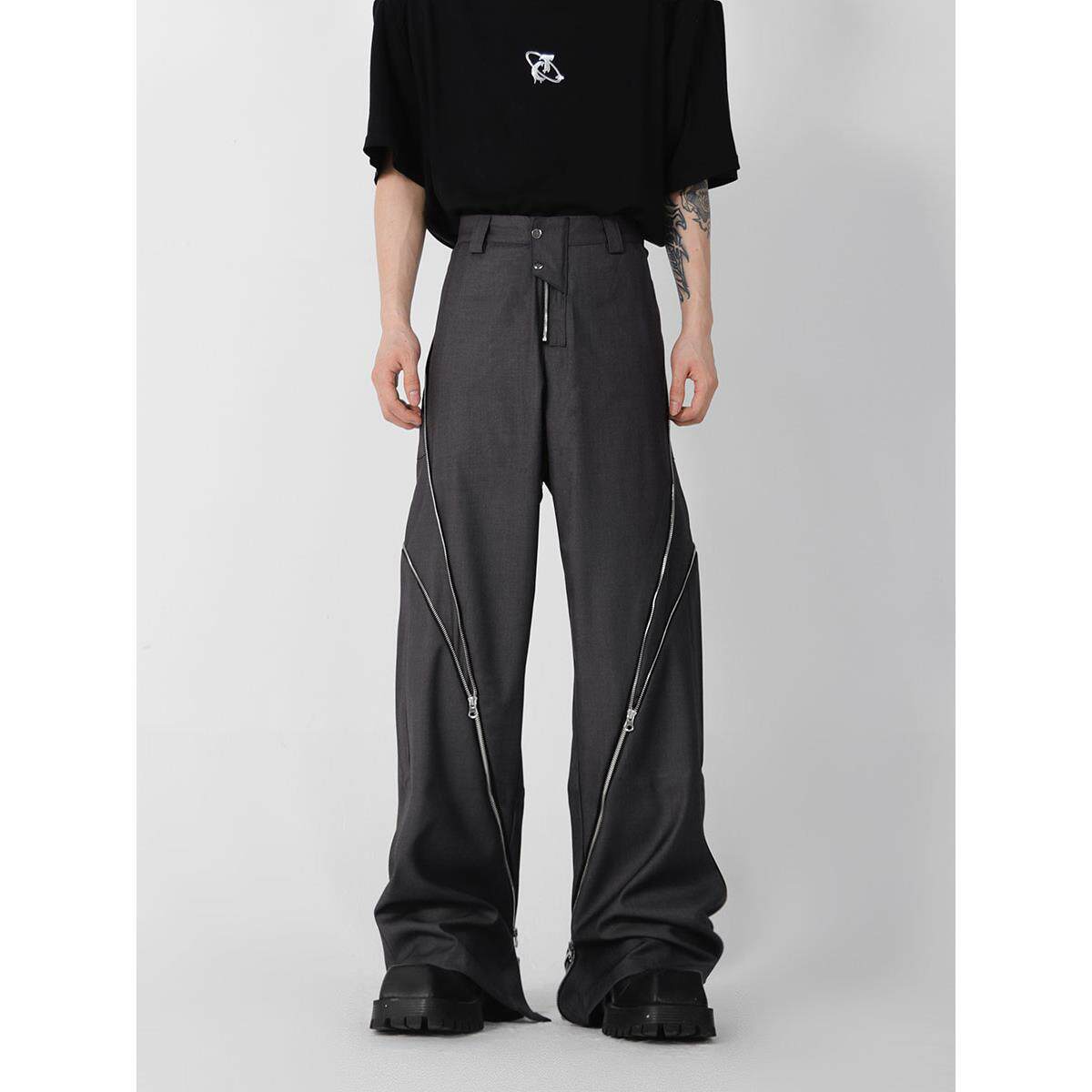 CulturE小众结构设计感拉链开叉微喇西裤垂感直筒休闲裤长裤男女