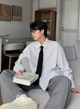 Hualun赵让同款春秋宽松条纹衬衫男生长袖休闲衬衣宽松百搭外套男