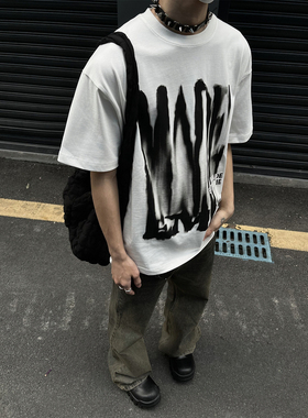 MaxDstr 高级感印花大字母短袖T恤男美式复古嘻哈潮牌纯棉上衣ins