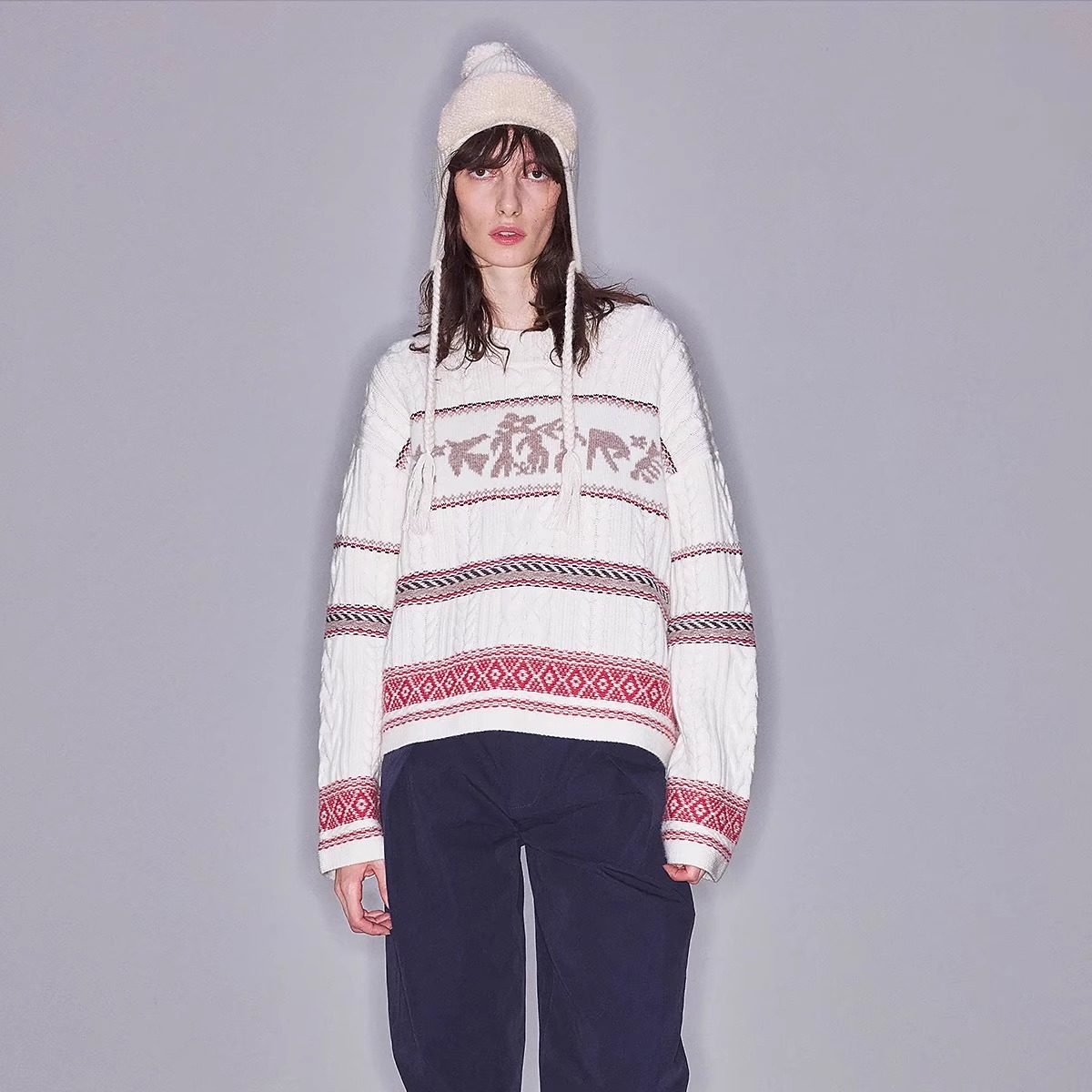 新品组织翻檐针织护耳帽