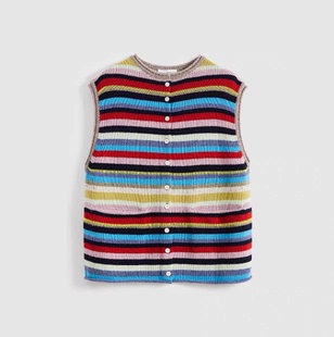 【正品特惠】SHORT SENTENCE短句25早秋彩色条纹多扣针织马甲