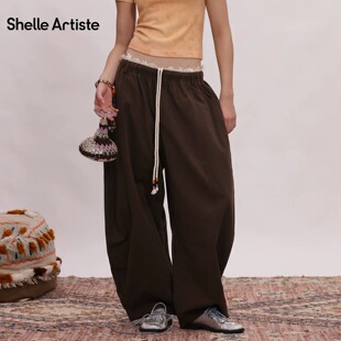 ShelleArtiste26春季新款休闲时髦复古日常跳舞吧花边弯刀裤宽松
