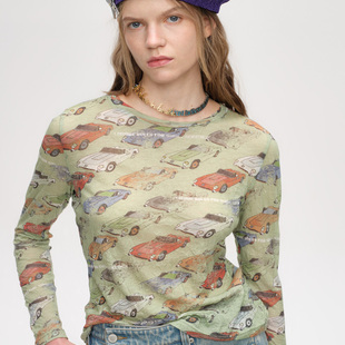 【新品】SHORT SENTENCE短句26春设计师款汽车印花褶皱合身长袖衫