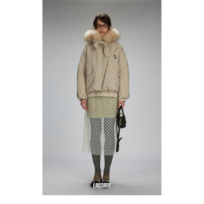 复古大毛领连帽鹅绒羽绒服外套