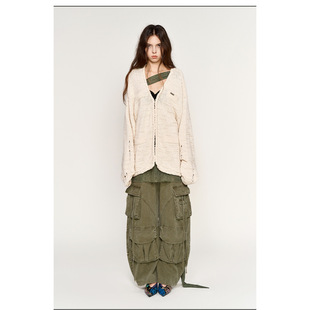 SENSEAWEEK26早春新品松弛感破洞镂空上衣立体提花绞花门襟开衫