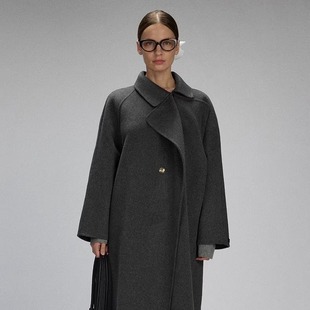 【LACERTA/莱瑟塔】2025冬季新品外套斜门襟飘领羊毛双面呢长大衣