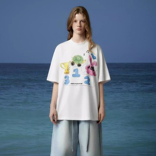 UPi 龟兔赛跑短袖 柚子茶集合店CHEERi 25春夏新品 TEE 白色