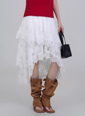 可议价 MTO QUINN半身裙白色不规则蕾丝设计感时尚25夏季新款