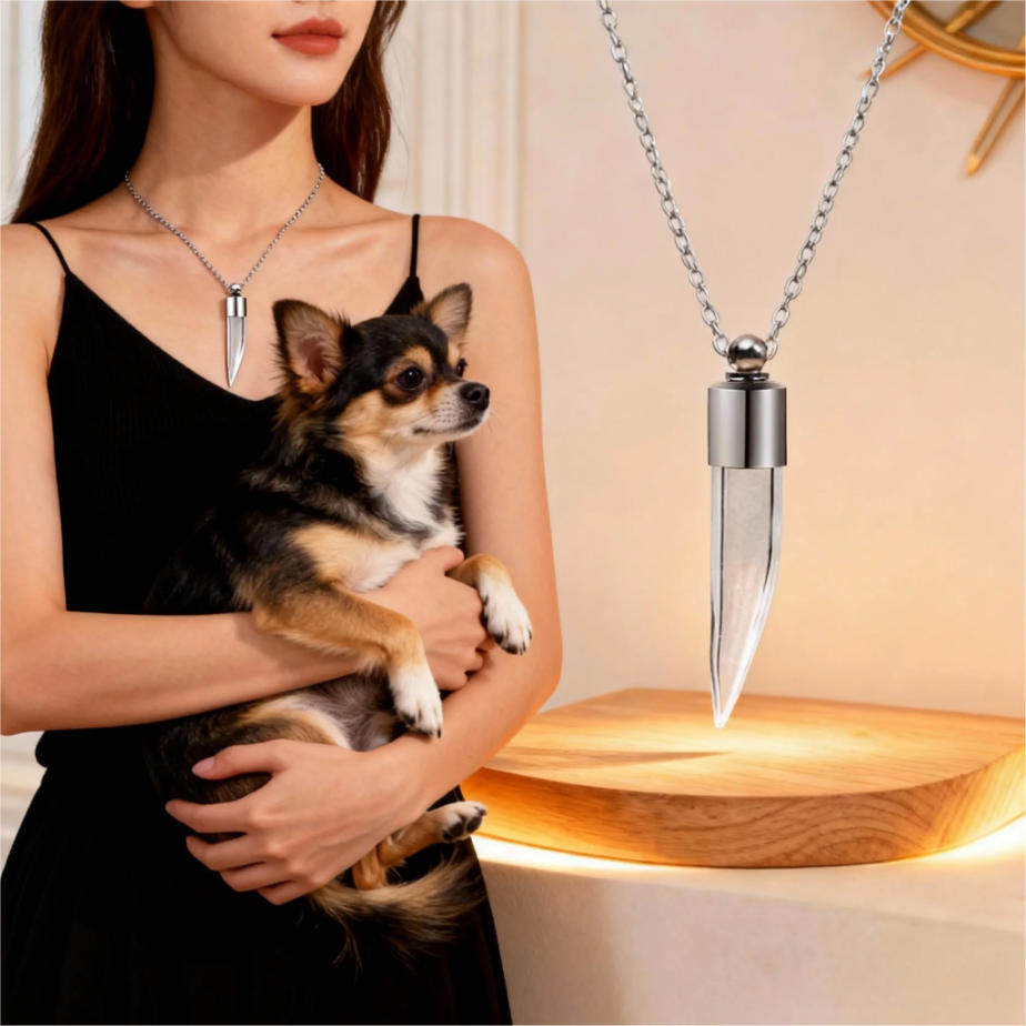 宠物收藏纪念猫咪乳牙狗胡须毛发保存瓶创意个性项链留恋牙齿钛钢