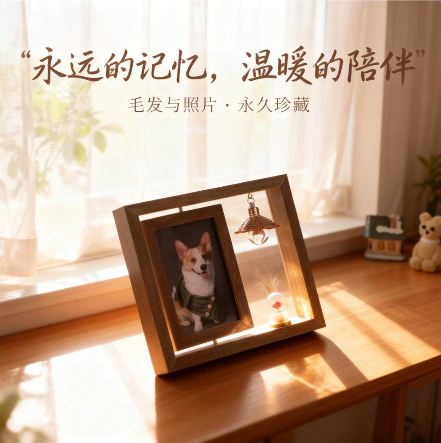 创意宠物纪念留恋相框摆台猫狗毛发胡须收纳照片定制木质旋转相册
