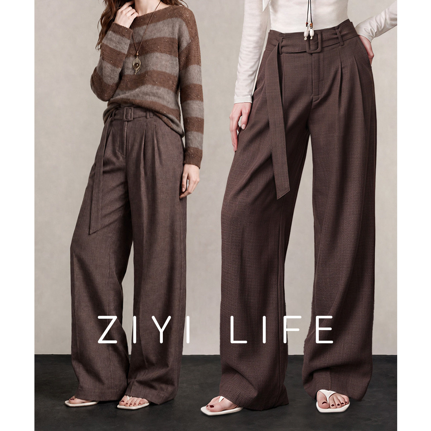 ZIYILIFE老钱风高腰显瘦阔腿裤