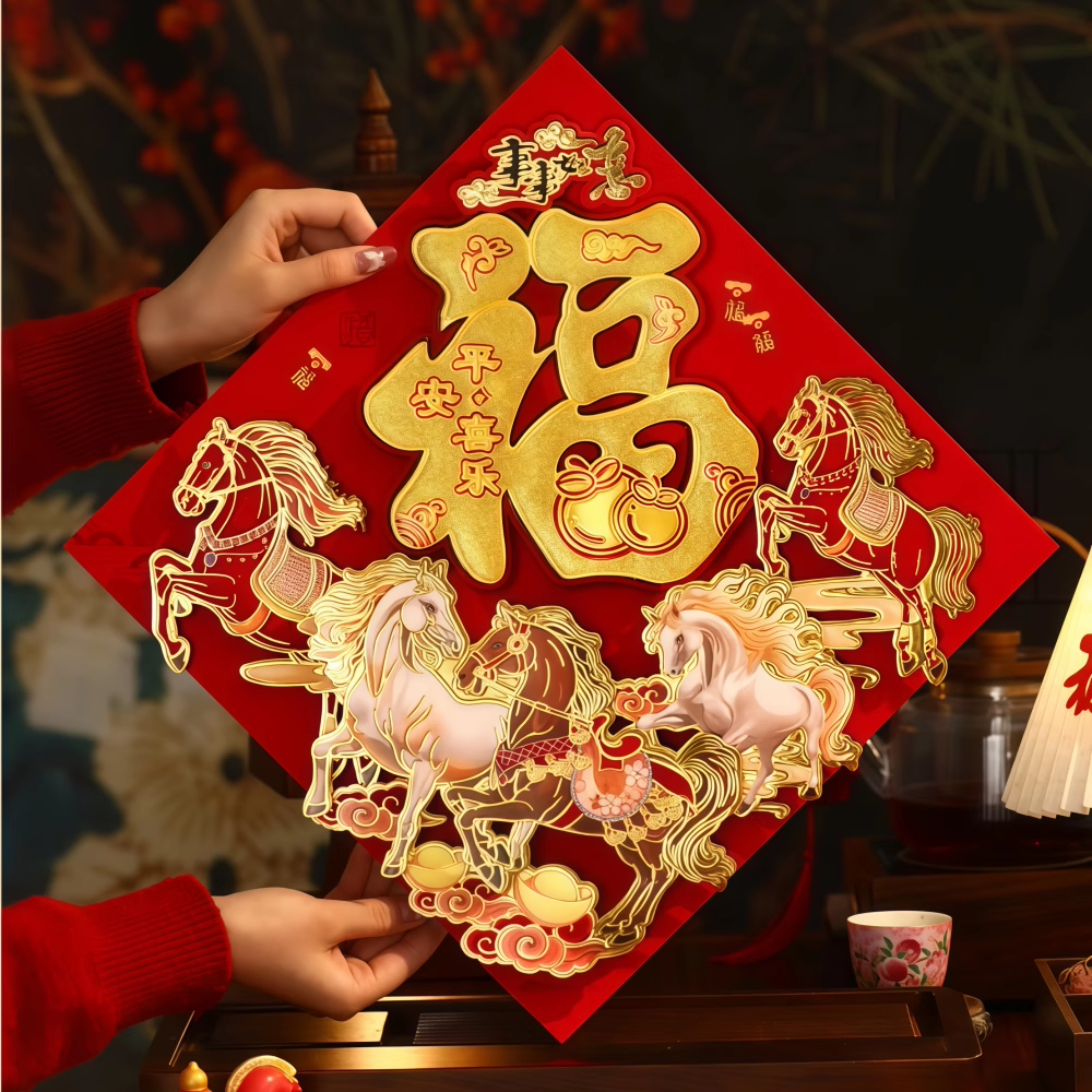 2026马年立体植绒福字门贴春节