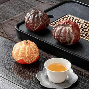 茶宠摆件水果橘子荔枝变色树脂茶宠桌面摆件茶台茶桌茶玩可养茶道