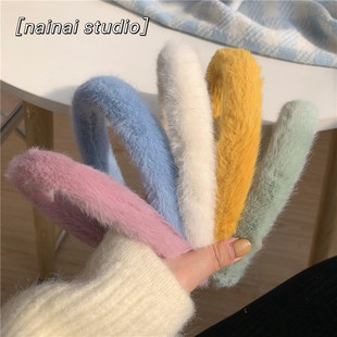 发箍女可爱糖果色粗毛毛发卡韩国气质女简约百搭外出网红头饰秋冬