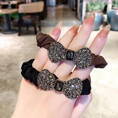 蝴蝶结水晶满钻发圈韩国高档复古时尚发绳法式大肠圈头绳发饰头饰