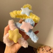 毛绒星星抓夹女后脑勺毛茸茸毛毛发夹鲨鱼夹大号发卡发饰头饰秋冬