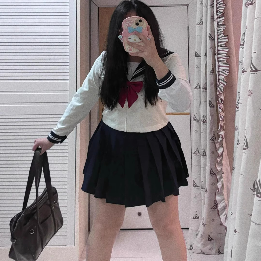 胖薯大码水手服JK制服套装日系白三本春夏季学院风正版基础服显瘦