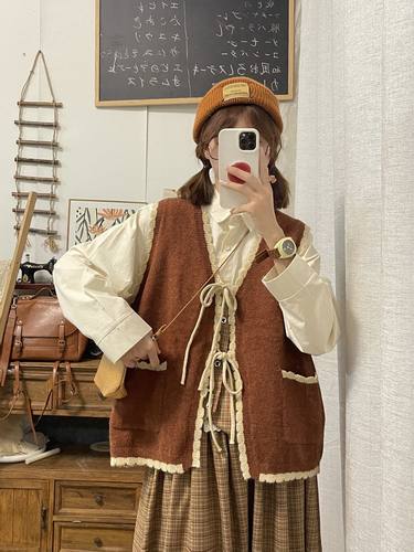 大码文艺女套装日系小众绑带