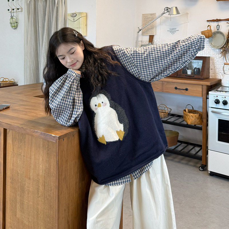 胖薯大码韩系氛围感上衣独特超好看灰色针织马甲花边打底衫叠穿女,女装/女士精品,毛针织衫,淘宝优惠券,粉丝福利购,淘宝优惠卷