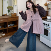 胖薯大码 两件套 衬衫 日系学院风文艺套装 花纹针织马甲木耳花边长袖