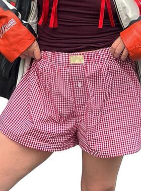 2024 Women's Wide Leg Retro Explosive Checkered Short