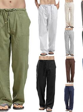 Cotton Linen Plus Size Men's Pocketed Casual Long Pants