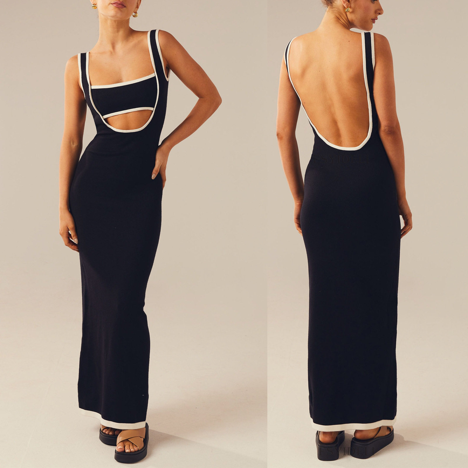 Woolen suspender dress sexy buttocks long skirt