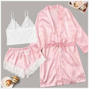 pajamas pink striped 2020 lace new jacket suit女睡衣 women