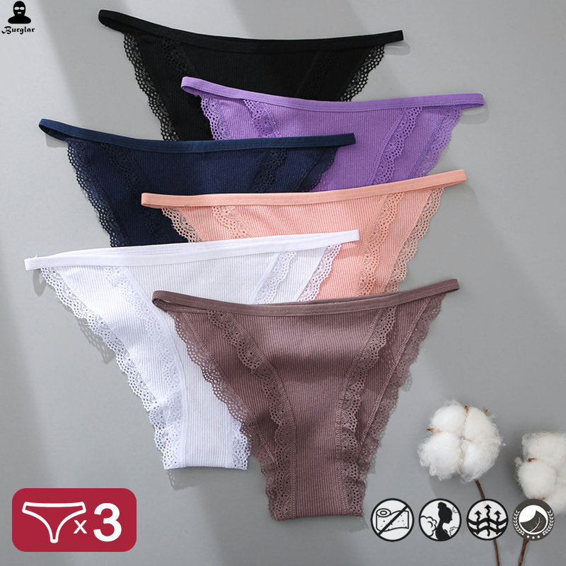 3PCS Women Sexy Lace Panties Cotton Underwear Bikini 丁字裤