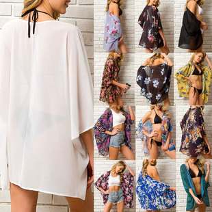 2019 Summer Women Chiffon Floral Kimono Beach Cardigan Sheer