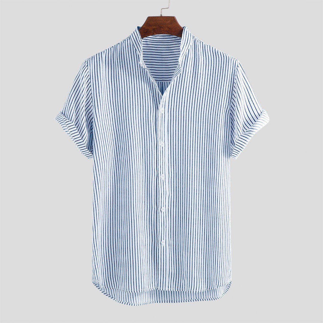 New style short sleeved shirt men's top striped cotton shirt
