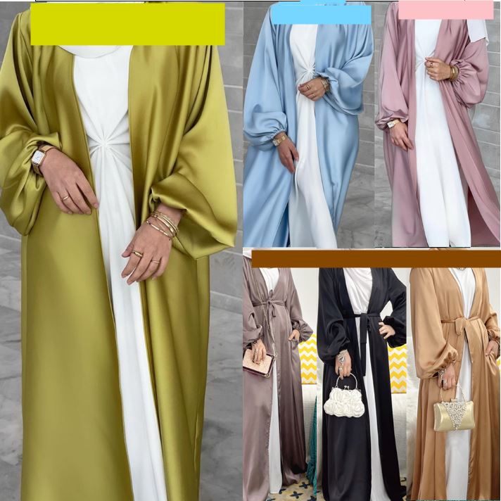欧美民族风泡泡袖开衫长裙宽松系带连衣裙cardigan lace-up dress