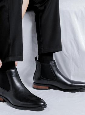 Black Leather Chelsea Boots for Men Business Ankle Boots皮鞋