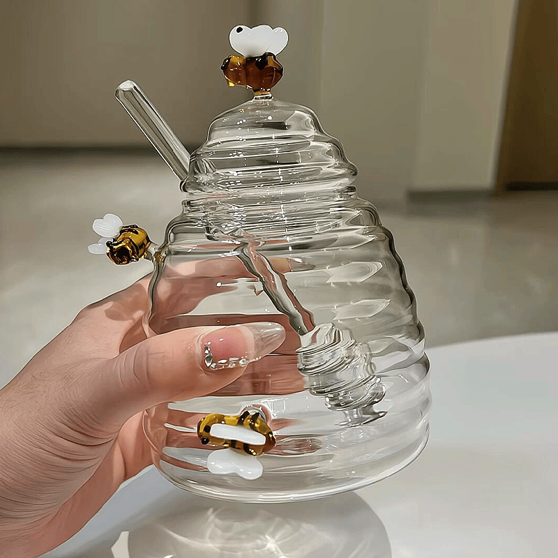 【厨房好物】可爱蜂蜜罐储物咖啡密封罐食品级高硼硅玻璃瓶子带盖