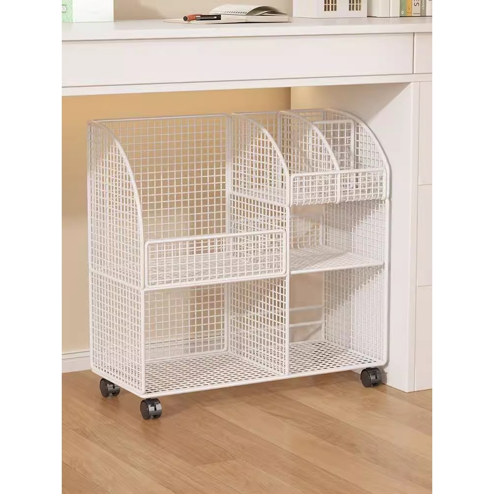 桌下置物筐家用放存书桌收纳神器带轮小推车书架收纳可移动书包架