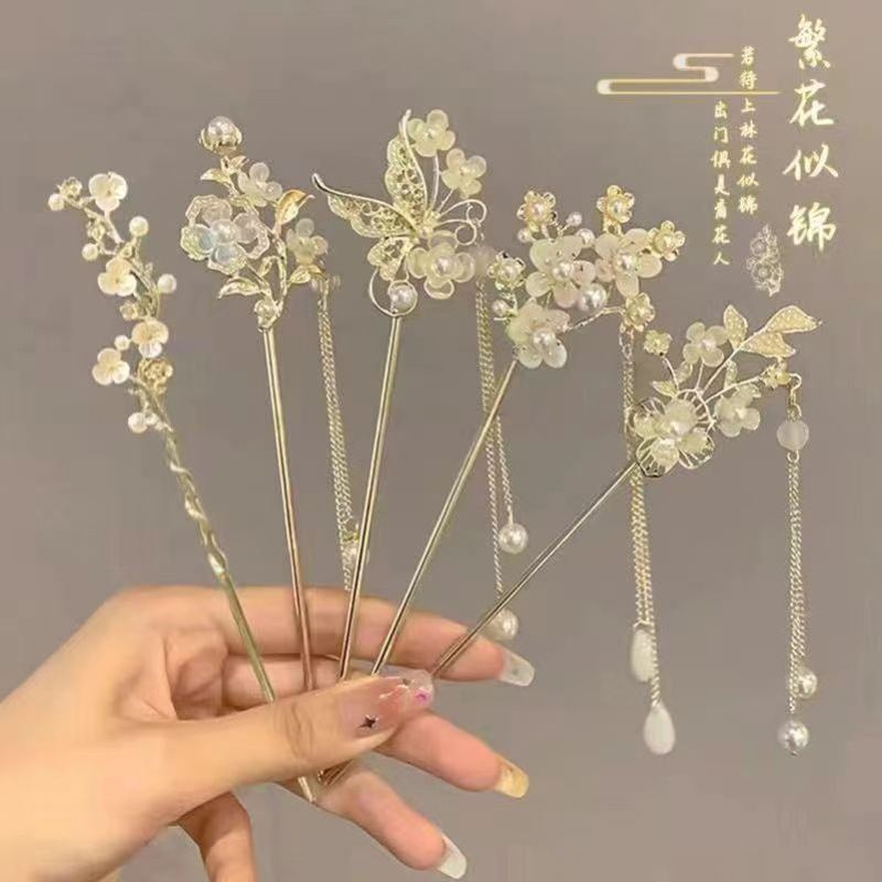 儿童发簪女古风簪子简约现代宫廷风女童汉服头饰流苏步摇发钗盘发