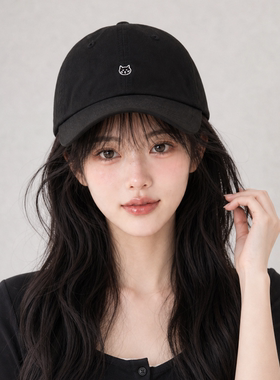 小猫刺绣棒球帽女大头围显脸小