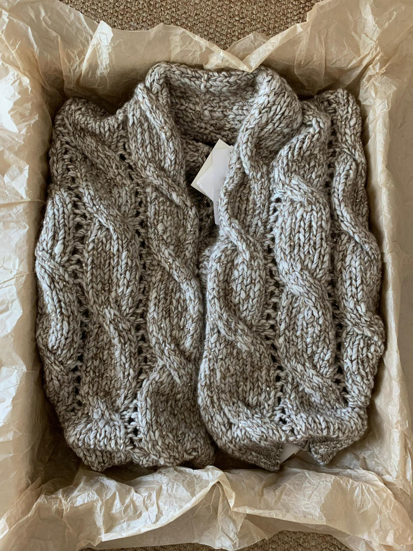 thumbnail for Highly Recommended! Dark Gray Chunky Knit Cable Knit Sequin Sweater Cardigan for Women, Soft and Hollow Knit for Autumn