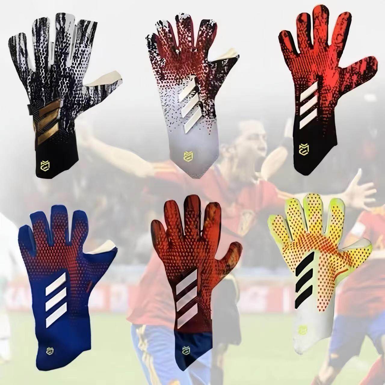 新款守门员手套赛时专业成人儿童乳胶耐磨透气无护指足球门将手套