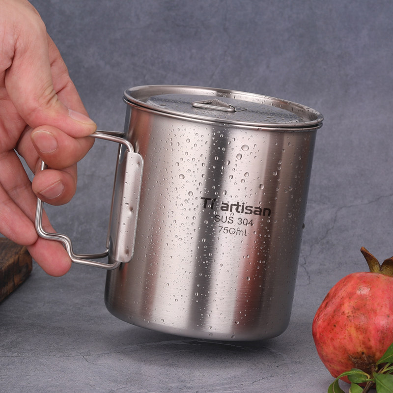 钛工匠户外旅游便携不锈钢水杯大容量带盖折叠把手吊杯野外烧水杯,户外/登山/野营/旅行用品,水杯,淘宝优惠券,粉丝福利购,淘宝优惠卷