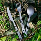 Tiartisan Outdoor Dailware Pure Titanium Knife Fork Spoon Multi -функция трехэтажная набор дикого лагеря Wild Picnic Titanium Titanium Titanium Spoon Fork