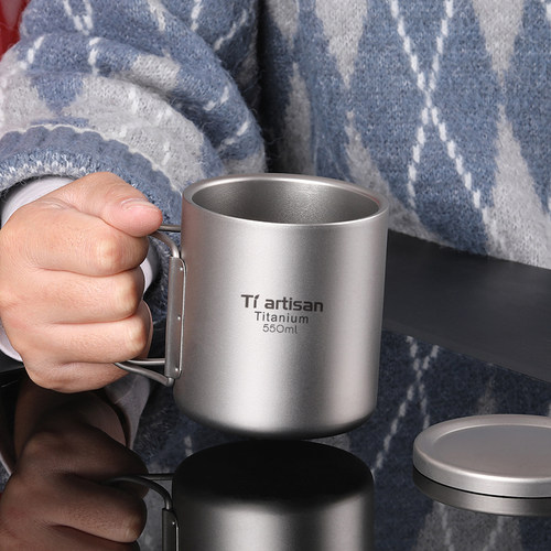 户外纯钛双层水杯金属泡茶杯