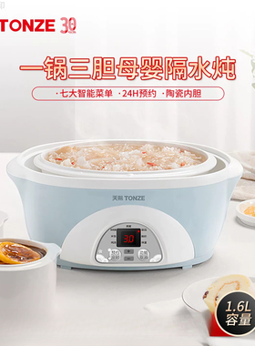 天际经典电炖锅1.6L升隔水炖盅 家用2-3人份陶瓷煲汤煮粥燕窝炖盅