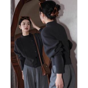 JOYIASS2025新款韩版宽松显瘦黑色针织开衫女装秋冬百搭毛衣短款