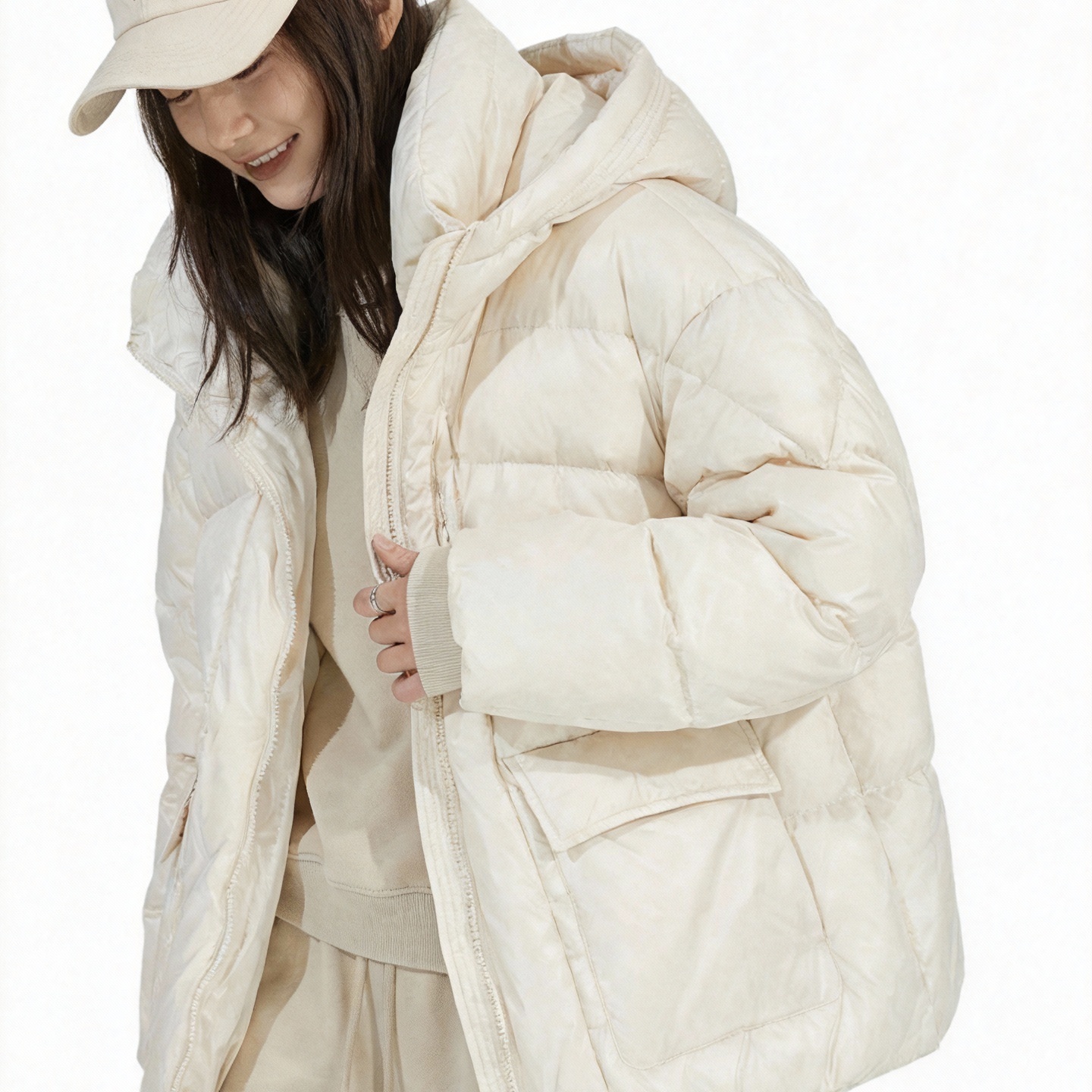 BW 云朵龟背羽绒服连帽白鸭绒宽松保暖外套羽绒服女款量感暖核