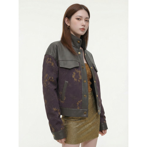 BW 慵懒风休闲拼接领防风大立领短款外套秋季文艺复古穿搭